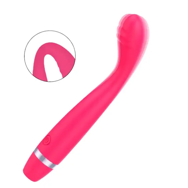 Vibrant pink version of the PlushGlow Soft Delight G-spot Vibrator with a curved, flexible shaft and ribbed tip for intense internal stimulation.