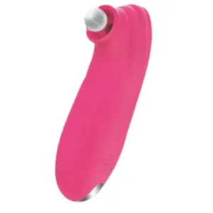 Suction Clitoral Vibrator – Plumora in a bright pink hue with a soft silicone nozzle angled for precise clitoral stimulation and ergonomic grip.