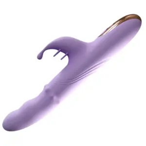 TapBun dual stimulation rabbit vibrator in lavender with a smooth, curved shaft and unique tapping clitoral stimulator featuring three flexible nubs.