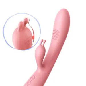 Detailed view of SleekBun’s flexible bunny ear stimulator with an inset diagram highlighting its direct clitoral stimulation feature and ribbed shaft texture.