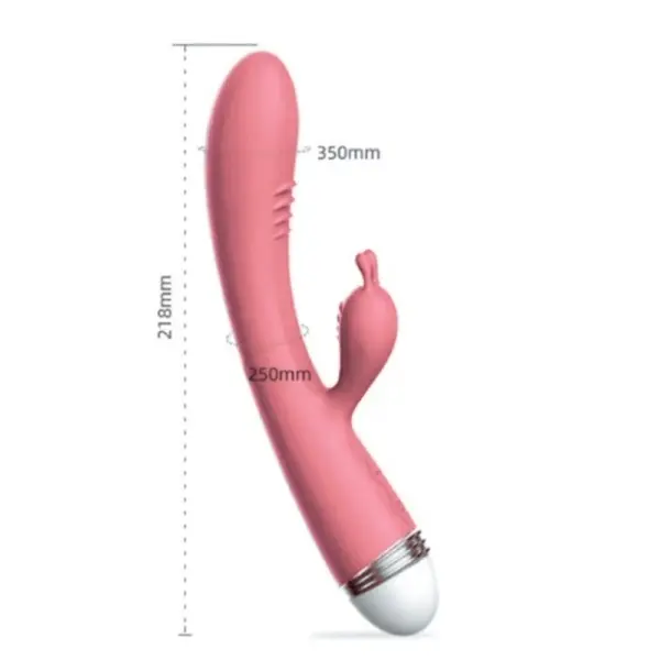 Side profile of the SleekBun vibrator showing total length of 218mm and measurements of 350mm and 250mm around the shaft and stimulator for sizing reference.