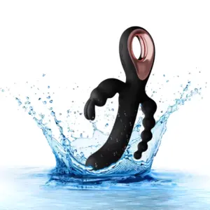 3rdCharm triple stimulation vibrator mid-splash, highlighting its waterproof design and ergonomic shape for versatile pleasure.