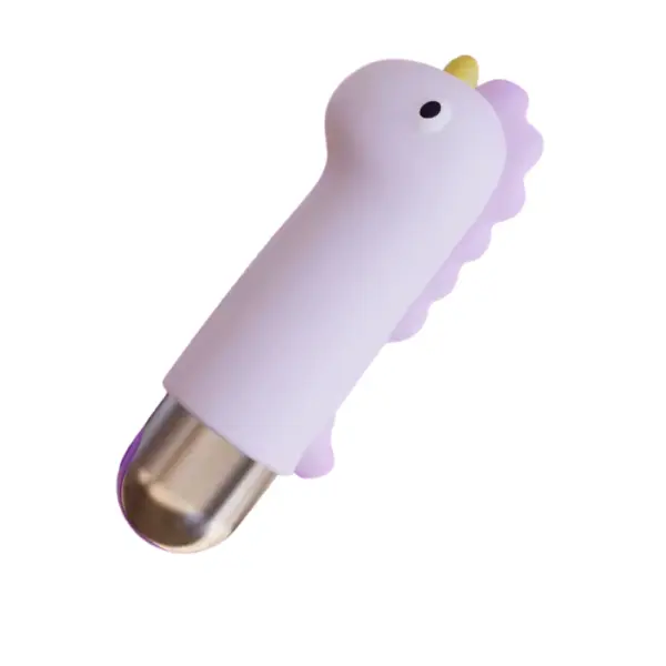 Unicorn shaped bullet vibrator – UniTease shown at an angle to highlight the smooth silicone body, playful unicorn design, and shiny silver bullet base.