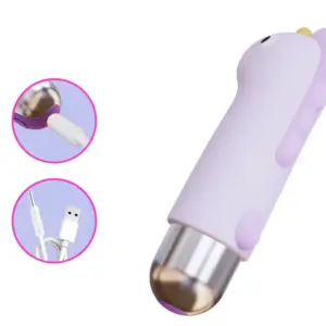Unicorn shaped bullet vibrator – UniTease shown at an angle to highlight the smooth silicone body, playful unicorn design, and shiny silver bullet base.