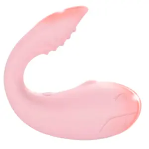Blush pink TwinPulse G-Spot stimulator with curved shape, noduled upper vibrator, and playful whale detail for a soft aesthetic.