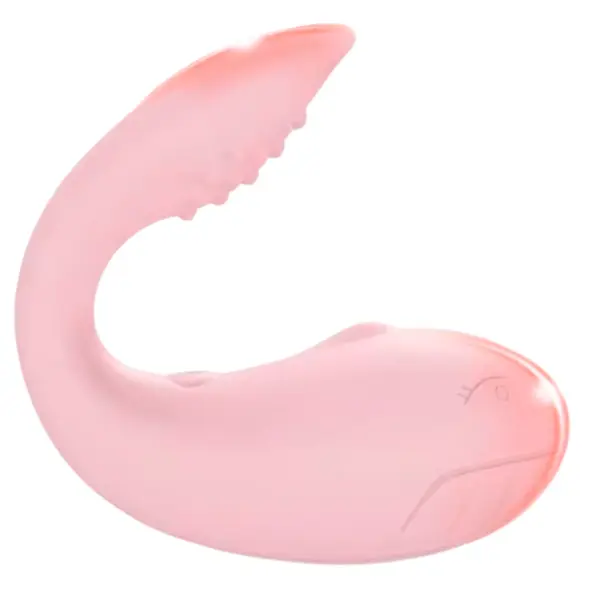 Blush pink TwinPulse G-Spot stimulator with curved shape, noduled upper vibrator, and playful whale detail for a soft aesthetic.