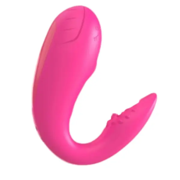 TwinPulse stimulator standing upright with visible whale design on the outer shell and textured nodules on the inner stimulator arm.