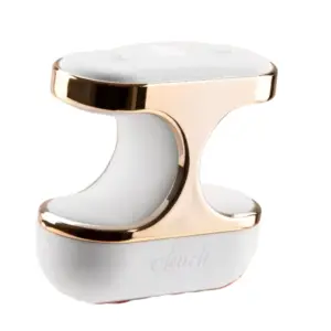 The Aurielle Luxury Finger Clip Vibrator featuring a sleek white body with metallic gold trim and a dual-panel design for ergonomic finger grip.