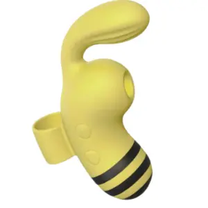 Side view of the Buzzora Bee Sucking Finger Vibrator showing a built-in suction hole and raised textured tip for dual sensation play.