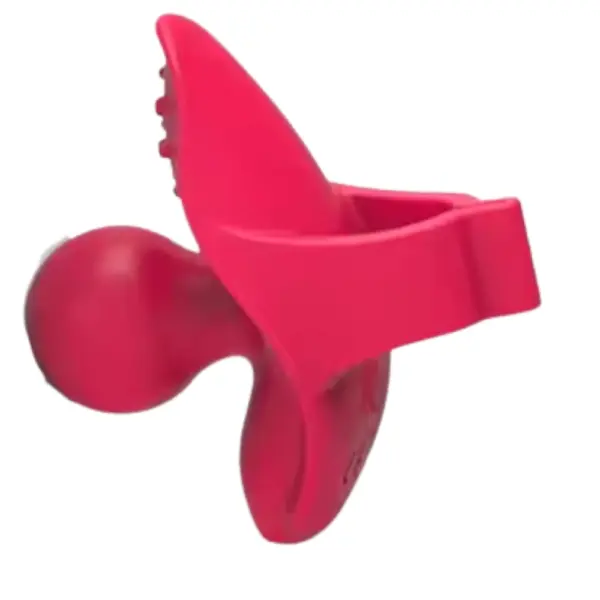 Red version of the Fluttra Butterfly Finger Vibrator, showing the same winged design and bulbous tip, made to deliver fluttering sensations with ease.