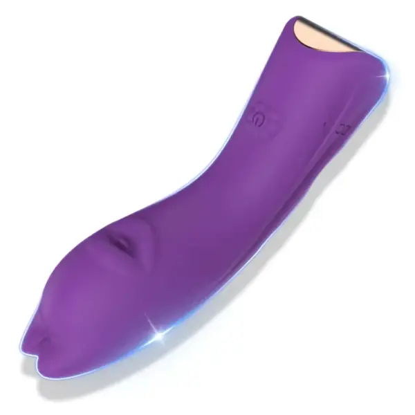 Purple version of the Glidee Silicone Finger Sleeve Vibrator with a sleek curved body and metallic accent at the base, emphasizing a modern finish.