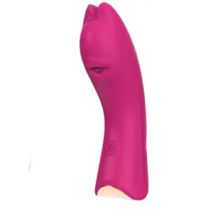 The Glidee Silicone Finger Sleeve Vibrator in a vibrant pink shade with a curved tip, soft silicone texture, and built-in power button at the base.