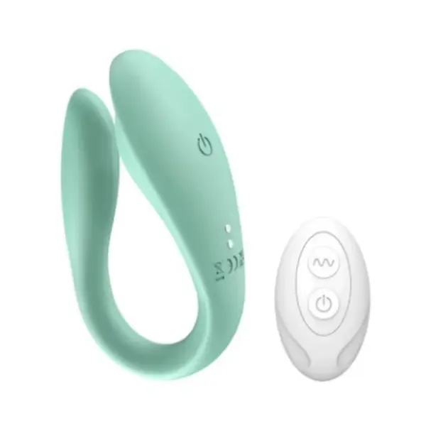 The Mintura Massager shown with its matching white remote control, designed for wireless operation and easy adjustment of vibration settings.