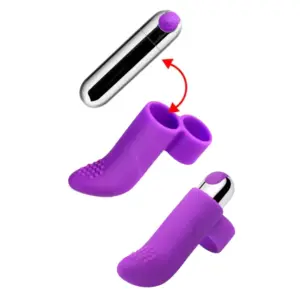 Illustration of the Purvra Finger Vibrator with the bullet being removed from the silicone sleeve, highlighting its modular, easy-to-clean design.