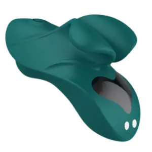 The Velora Magnetic Charging Finger Vibrator in deep teal, featuring a sculpted silicone body, magnetic charging port, and contoured ridges for precise stimulation.