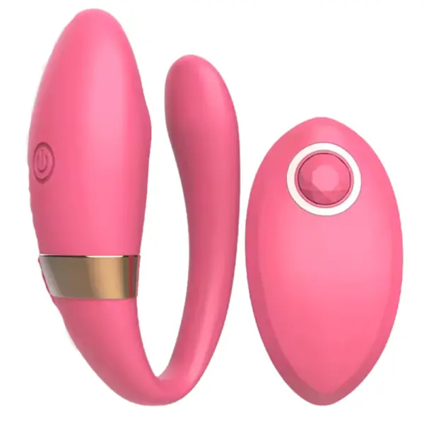 Red version of the Veyora Vibrator with coordinating remote, showcasing its stylish design, ergonomic curves, and dual stimulation focus.