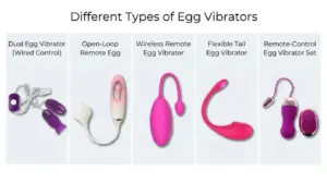 Comparison of different egg vibrator styles including wired, wireless remote, and flexible tail designs