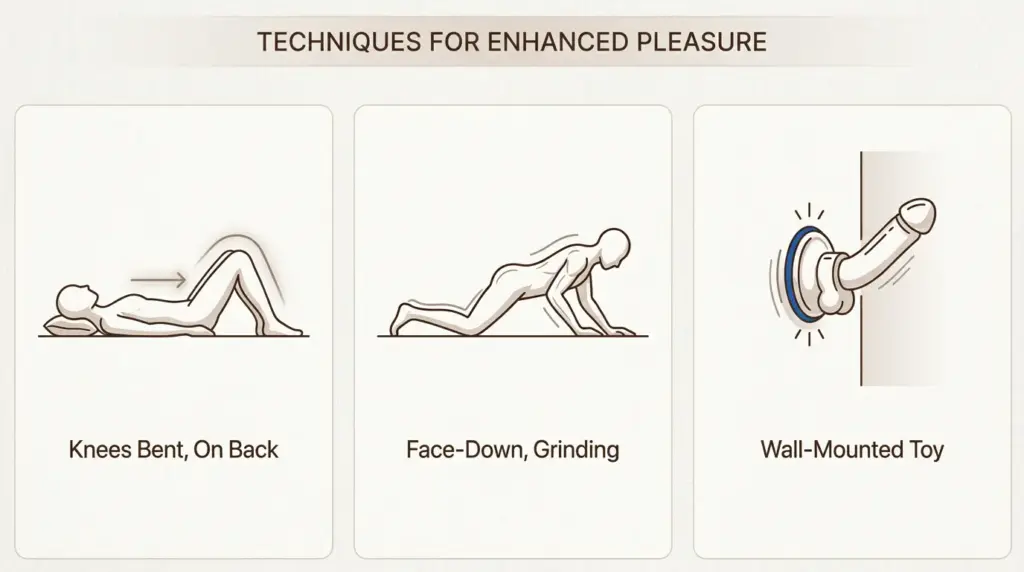 Different positions like grinding or hands-free mounting change the angle of stimulation